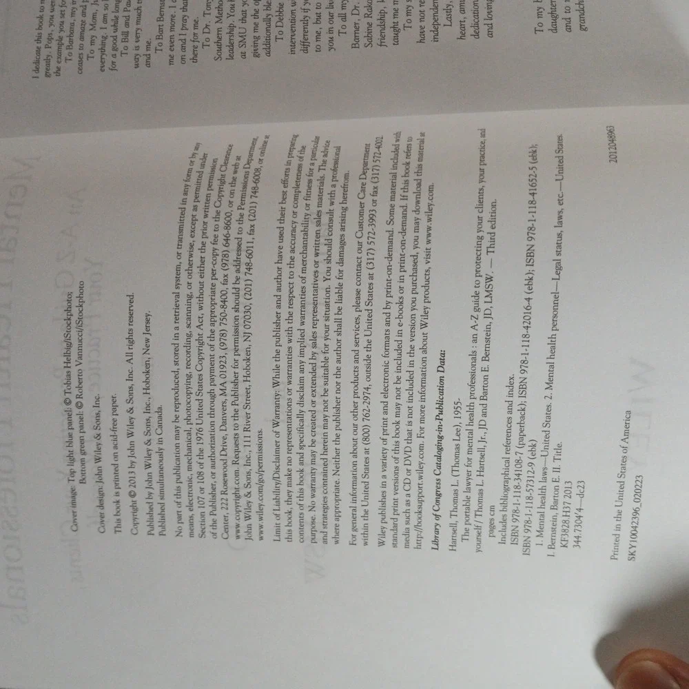 Portable Lawyer for Mental‎ Health Professionals : An A-Z Guide Third Edition ZA